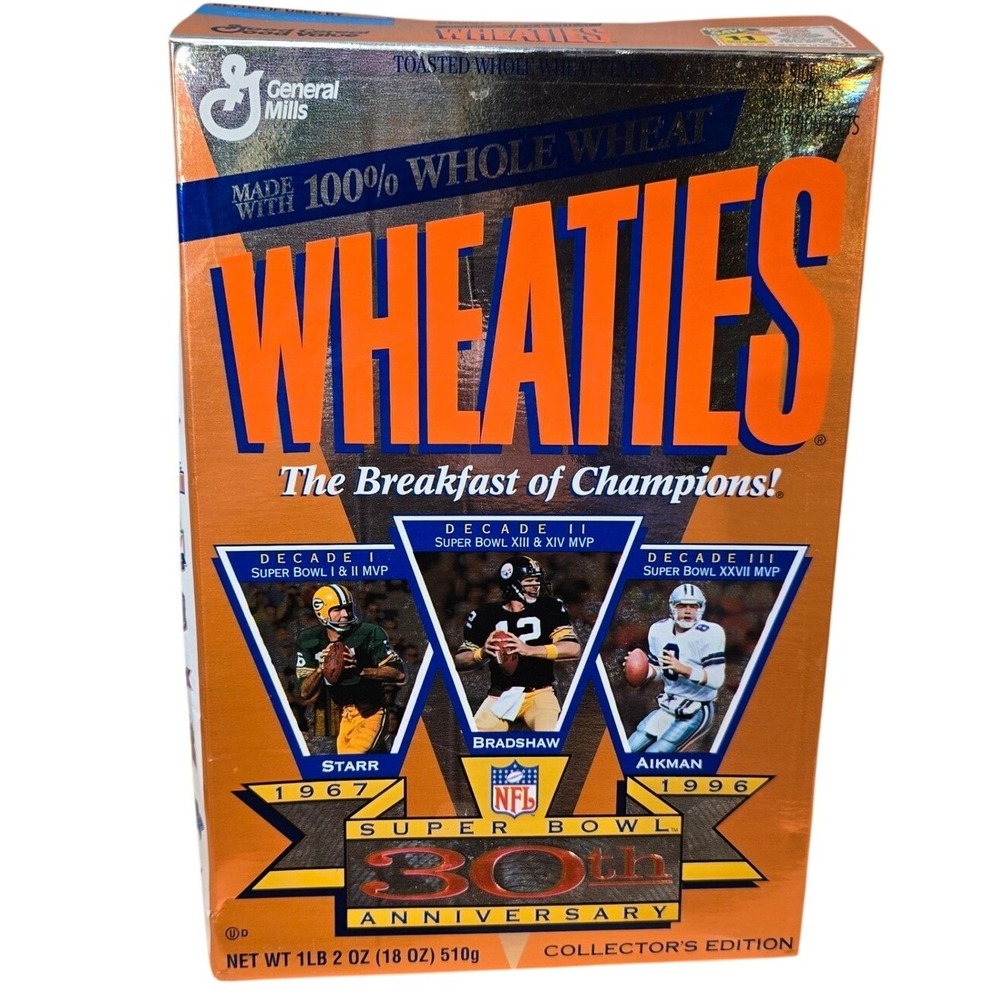Wheaties Cereal Box Super Bowl 30th Anniversary Football Starr Aikman Bradshaw